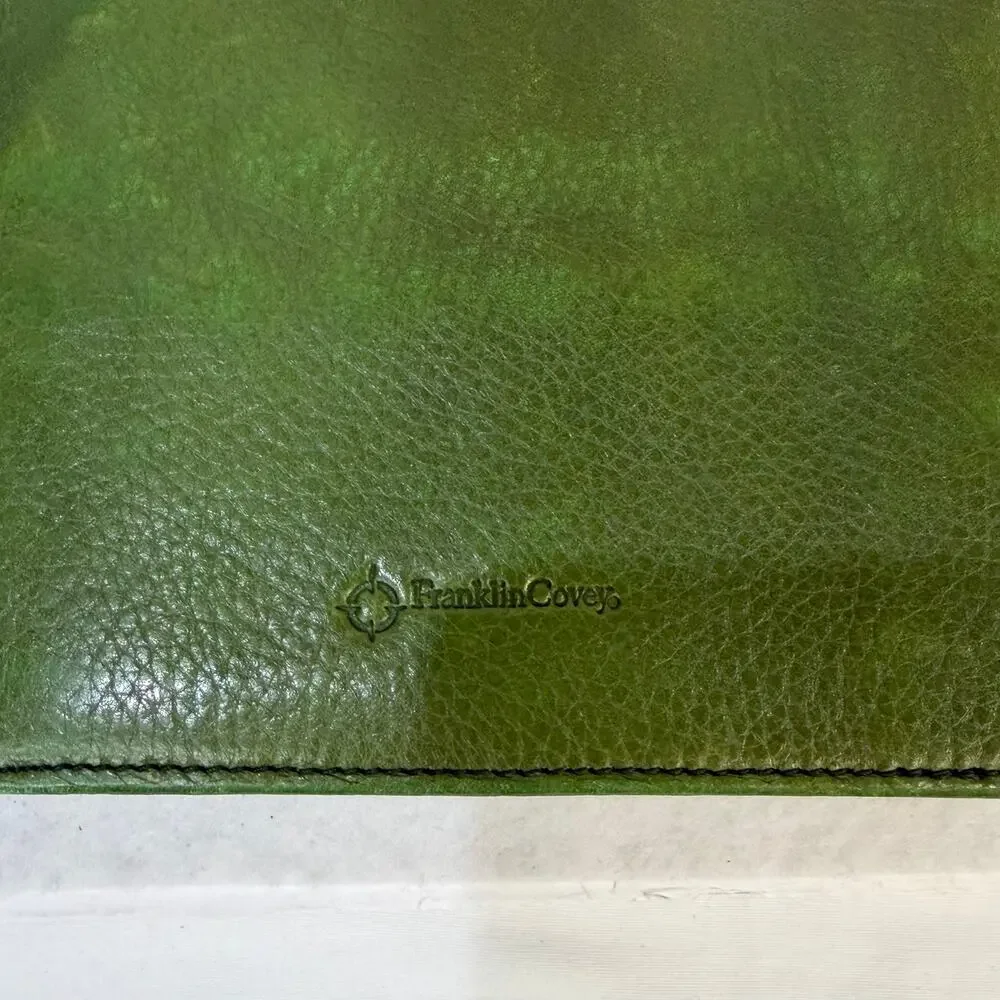 Vtg Franklin Covey Full Grain Italian Leather 7 Ring Binder Notebook Olive Green